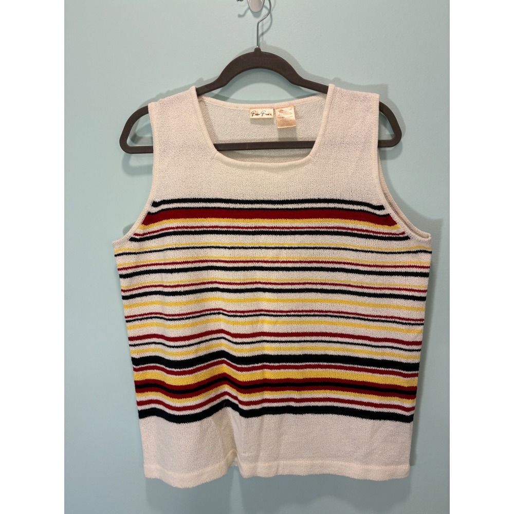 Bobbie Brooks Women XL White Striped Knit Sweater Tank Top Sleeveless Scoop Neck